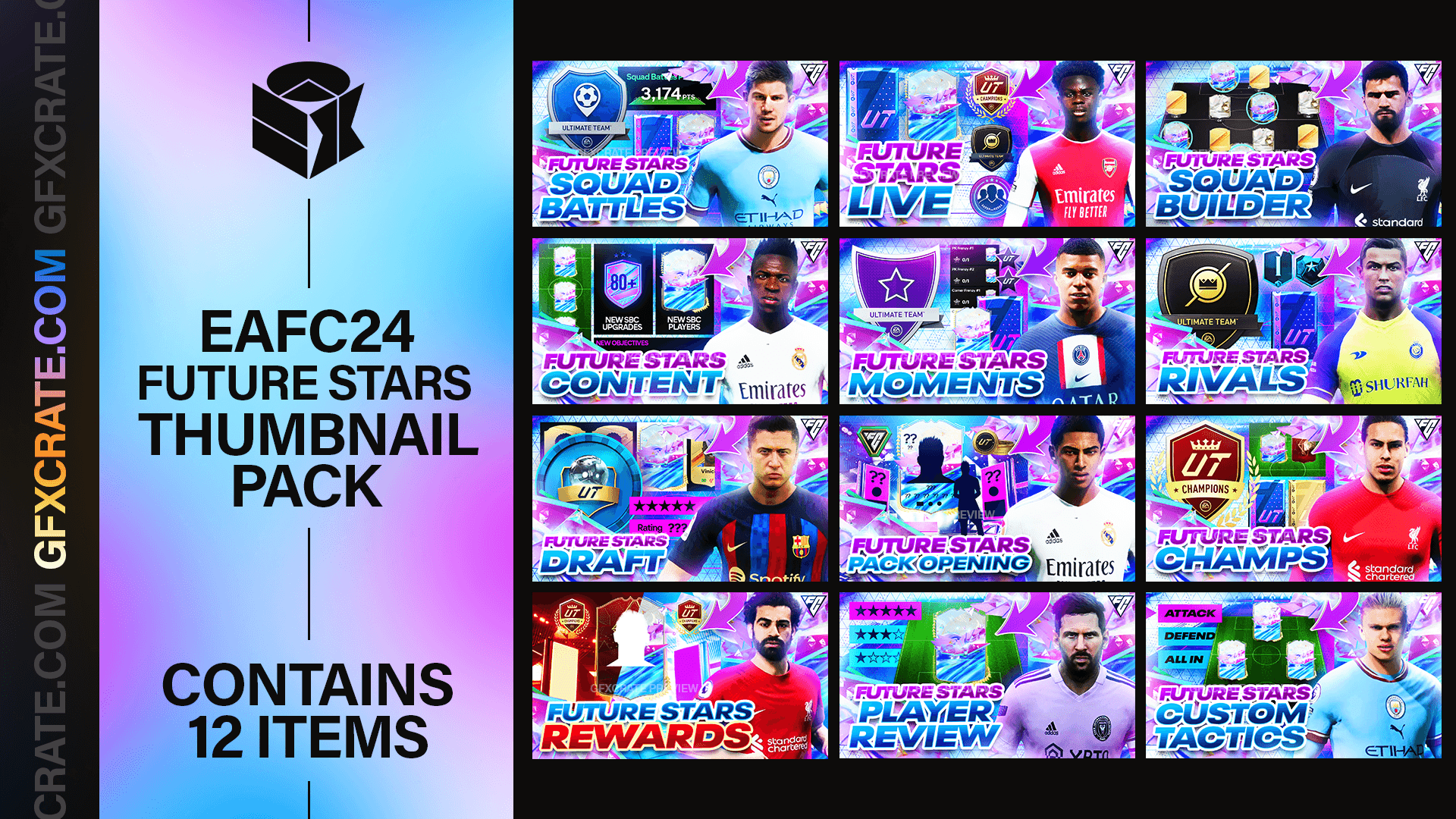 FC 24 Future Stars Ultimate YouTube Graphics Bundle (41 Stream, Thumbnail + Banner files!) - GFXCRATE