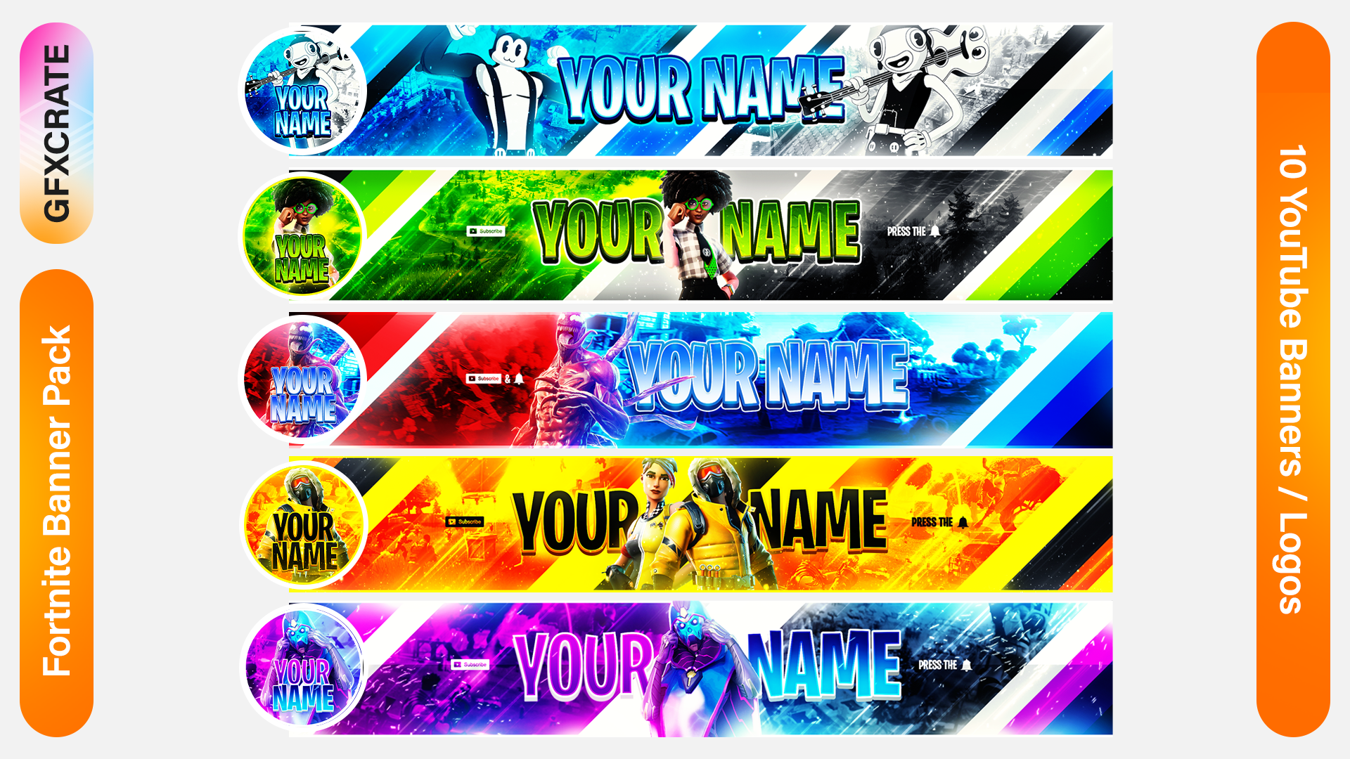 Fortnite Fully Editable YouTube Banner Pack (2023 Version)