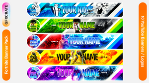 Fortnite Thumbnail Pack containing 10 YouTube Banner and Logo Templates