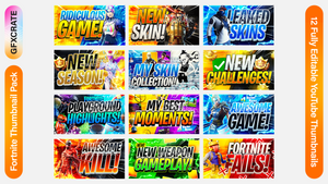 Fortnite Thumbnail Pack containing 12 YouTube Thumbnail Templates