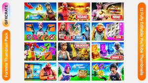 Fortnite Thumbnail Pack containing 12 YouTube Thumbnail Templates