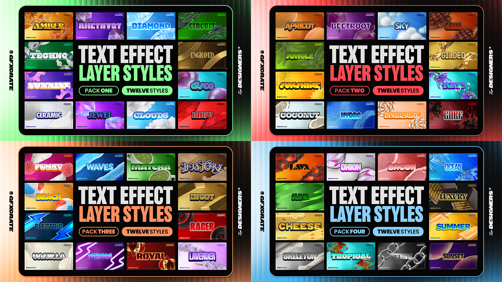 Photoshop Text Layer Styles Pack Ultimate Bundle - Add 48 Unique Styles In One Click!