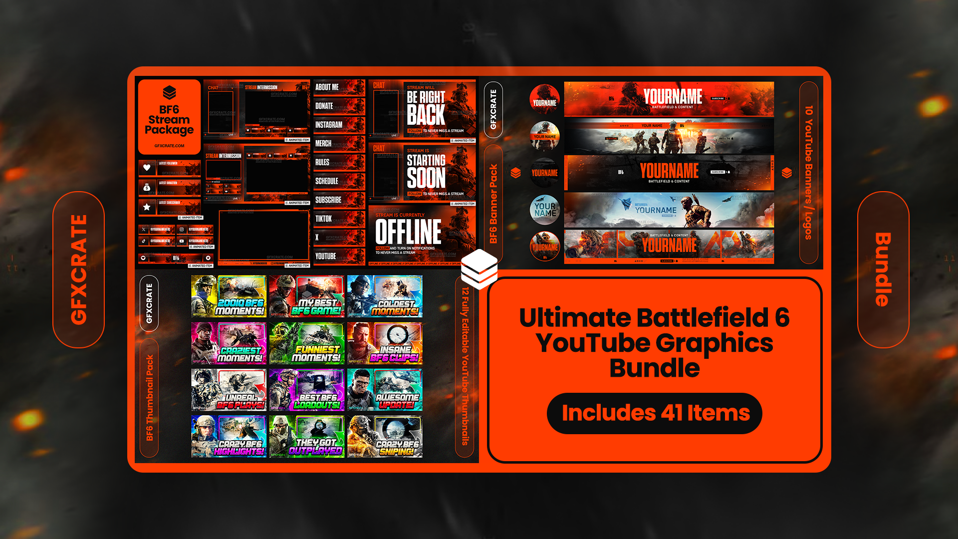 Battlefield 6 Ultimate YouTube Graphics Bundle (41 Stream, Thumbnail, Banner + Logo files!)