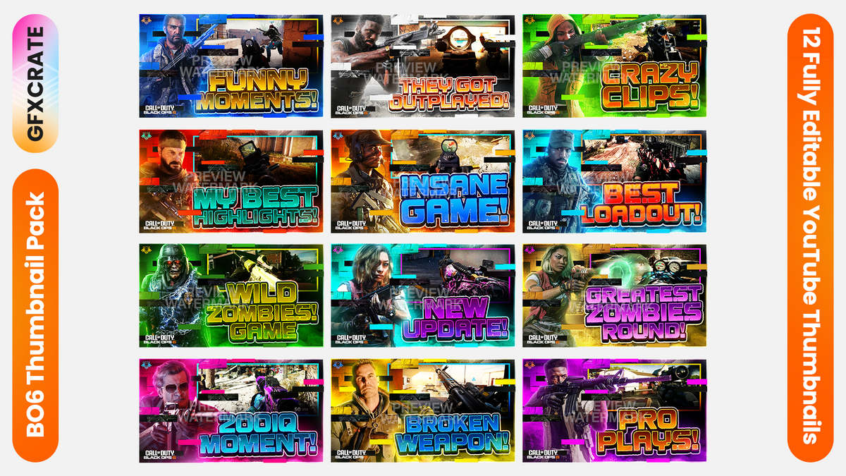 Black Ops 6 Fully Editable YouTube Thumbnail Pack (Call of Duty BO6)