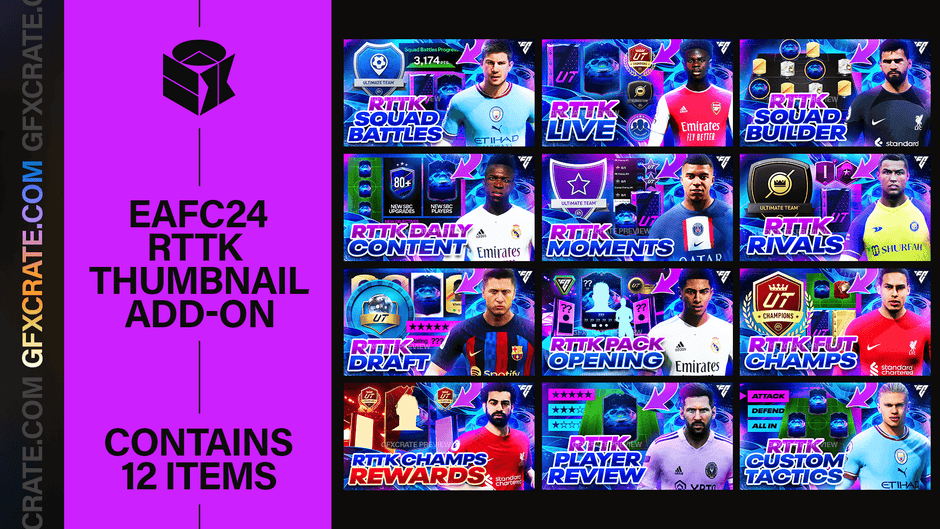 EAFC 24 Fully Editable YouTube Thumbnail Pack (FIFA 24) GFXCRATE