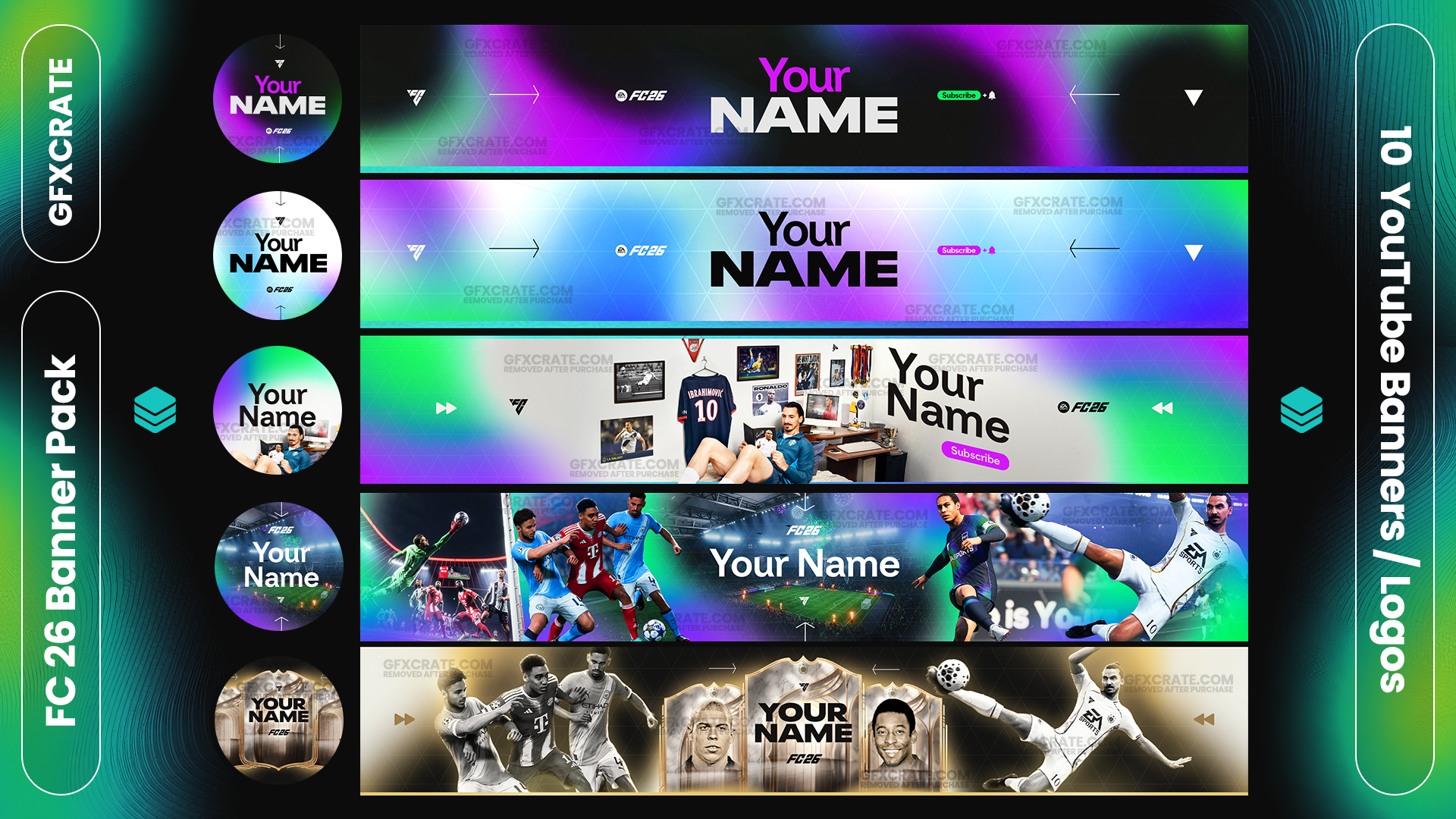 FC26 Fully Editable YouTube Banner & Logo Pack