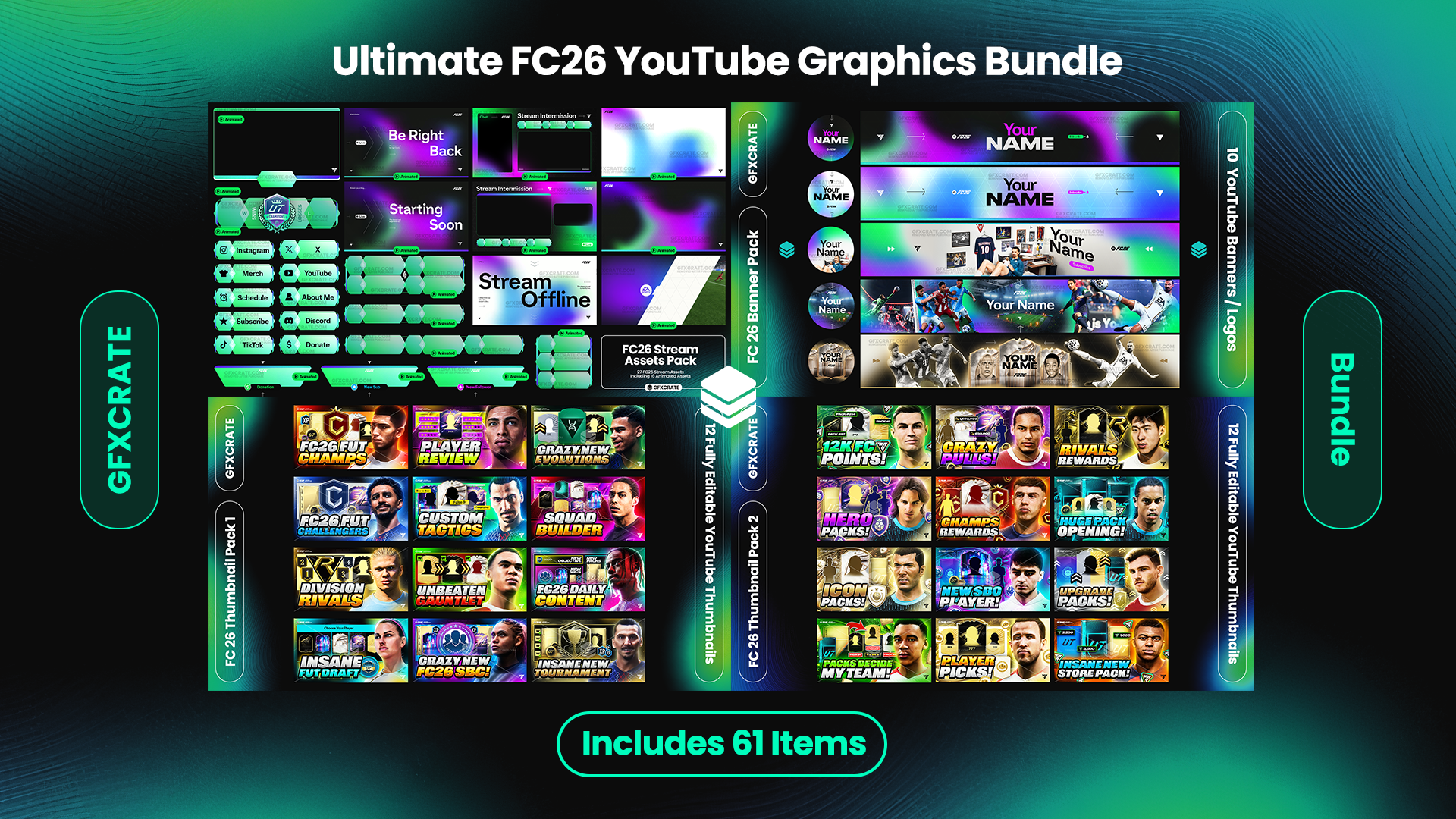 FC26 Ultimate YouTube Graphics Bundle (61 Stream, Thumbnail, Banner + Logo files!)