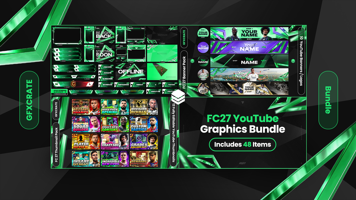 FC27 YouTube & Streaming Graphics Bundle (48 Stream, Thumbnail + Banner files)