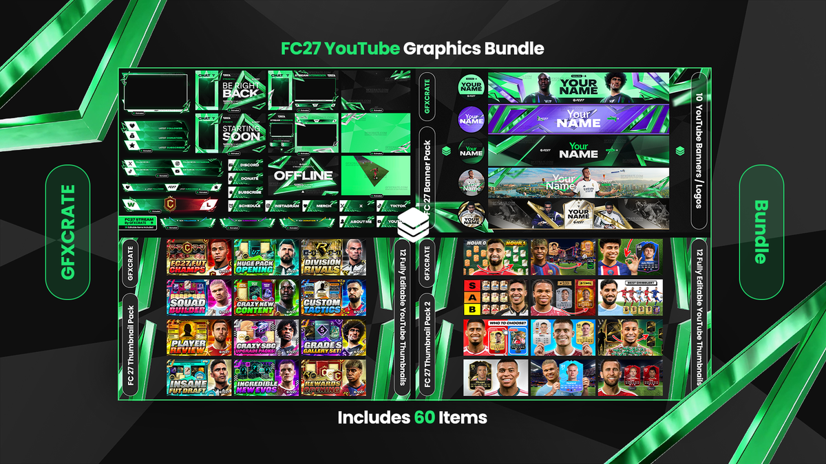 FC27 YouTube & Streaming Graphics Bundle (60 Stream, Thumbnail + Banner files)