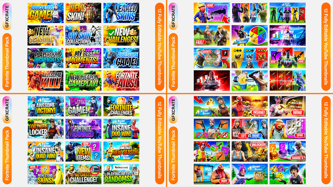 Fortnite Fully Editable YouTube/Twitch/Kick Template Packs