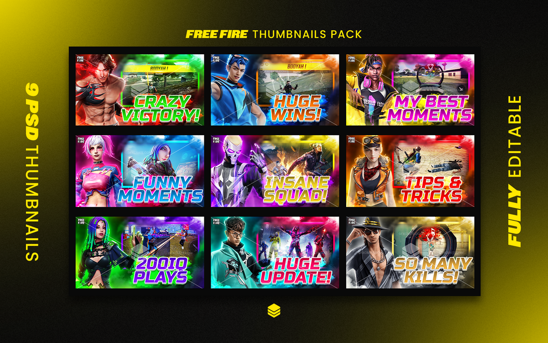 Garena Free Fire Fully Editable YouTube Thumbnail Pack
