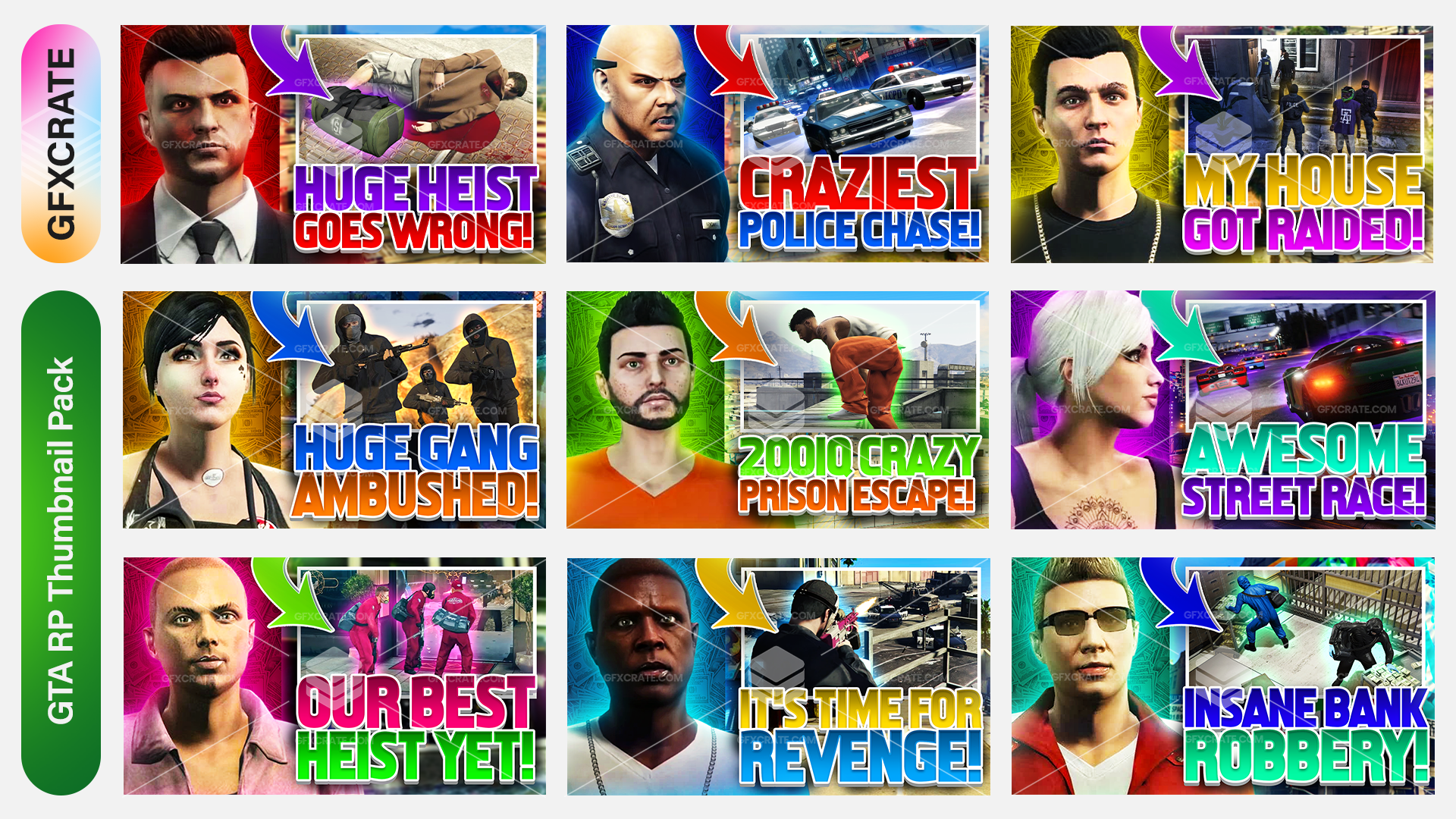 GTA RP Fully Editable YouTube Thumbnail Pack (Grand Theft Auto / FiveM)