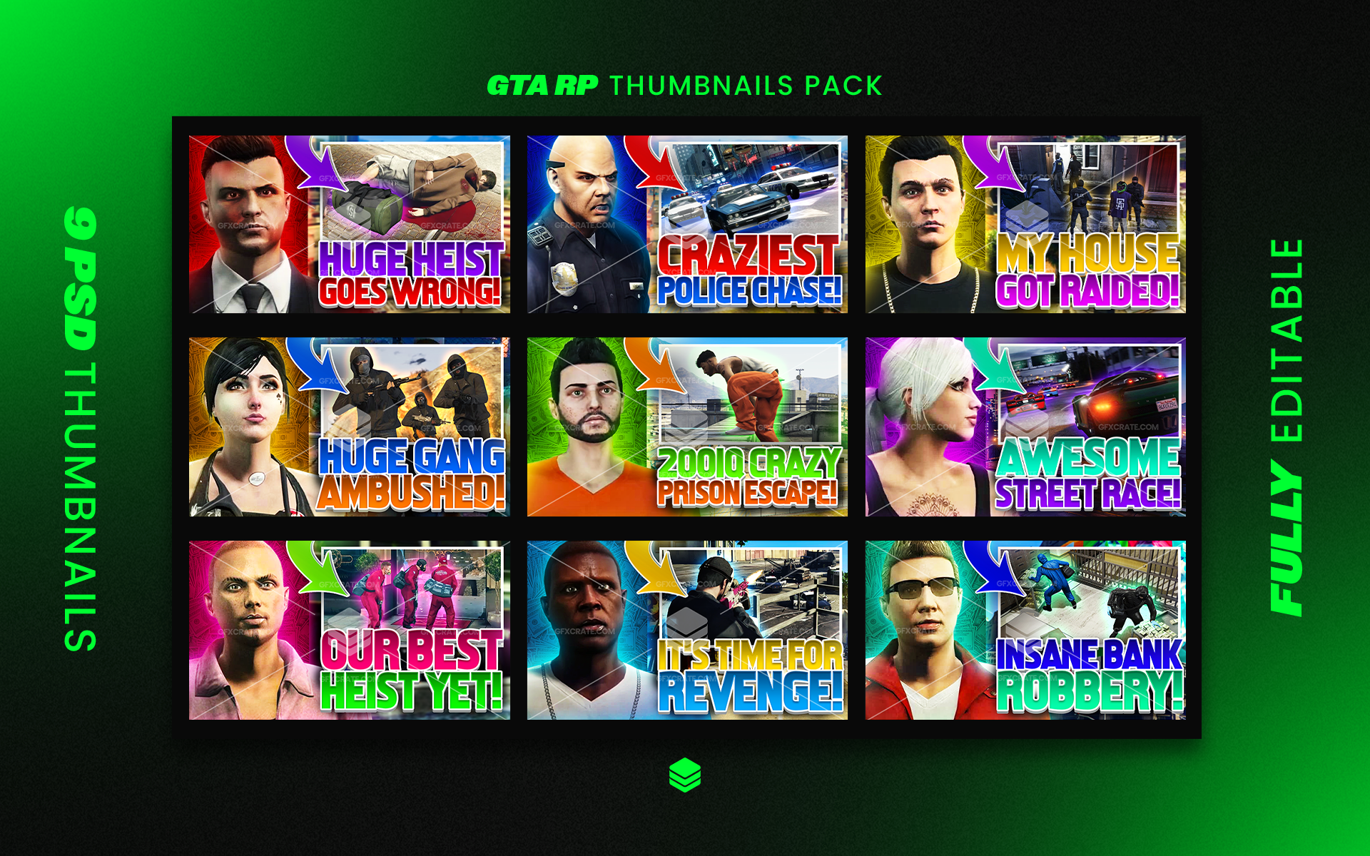 GTA RP Fully Editable YouTube Thumbnail Pack (Grand Theft Auto / FiveM)