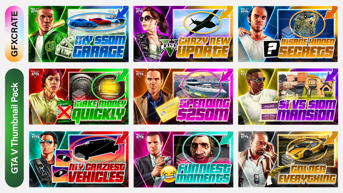 Grand Theft Auto V Fully Editable YouTube Thumbnail Pack (GTA 5)