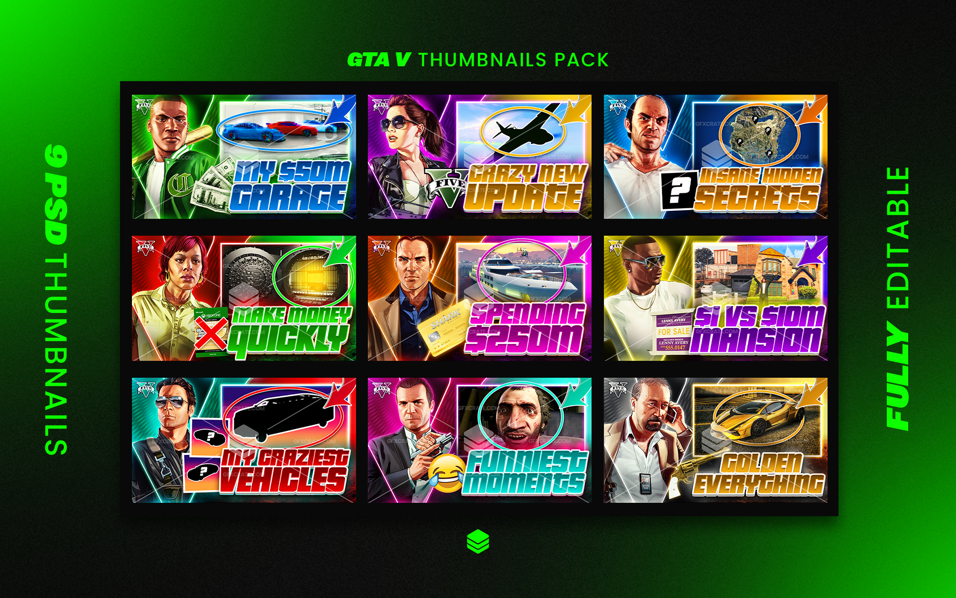 Grand Theft Auto V Fully Editable YouTube Thumbnail Pack (GTA 5)