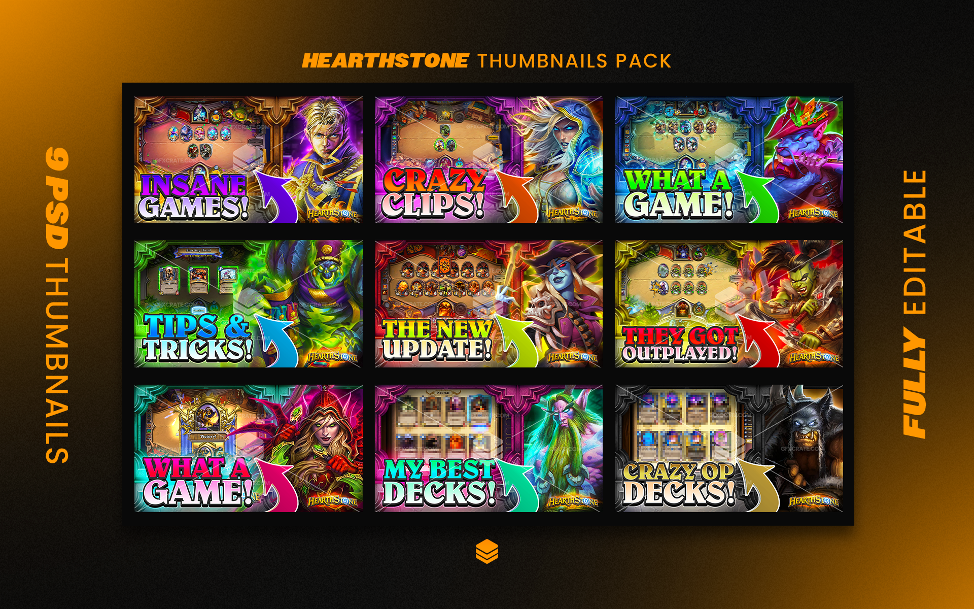 Hearthstone Fully Editable YouTube Thumbnail Pack