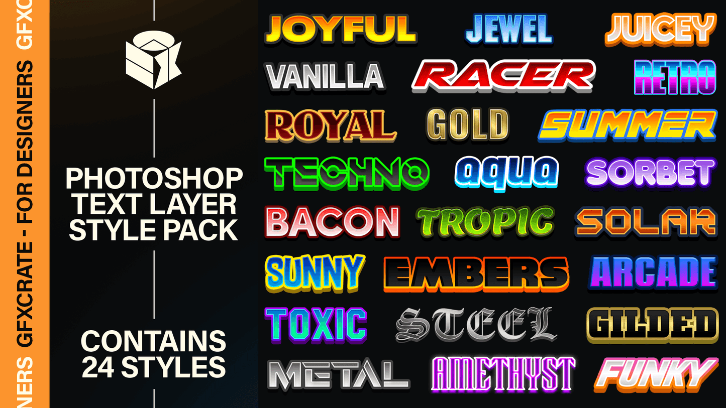 Photoshop Layer Styles Pack with 24 Unique Styles