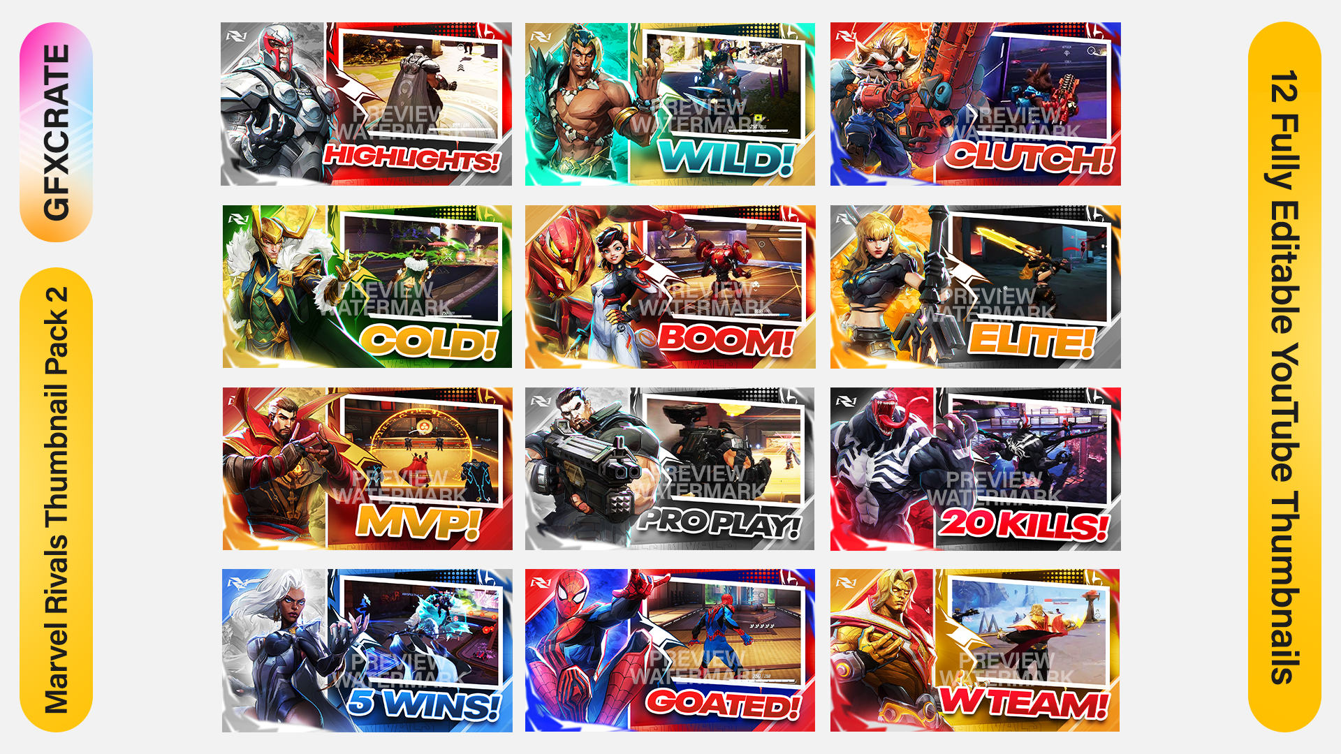 Marvel Rivals Fully Editable YouTube Thumbnail Pack V2