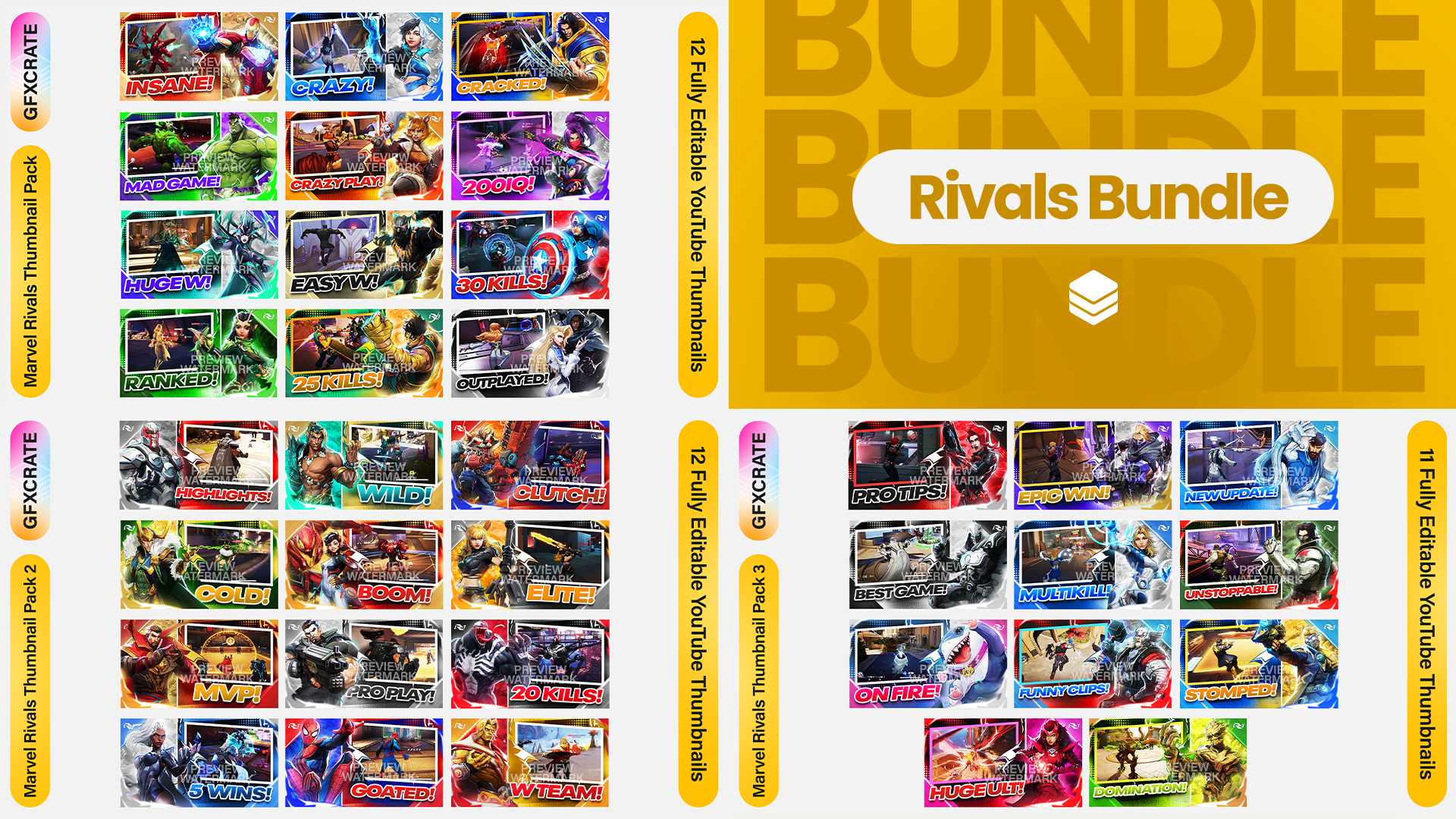 Marvel Rivals Fully Editable YouTube Thumbnail Pack Bundle V1+V2+V3