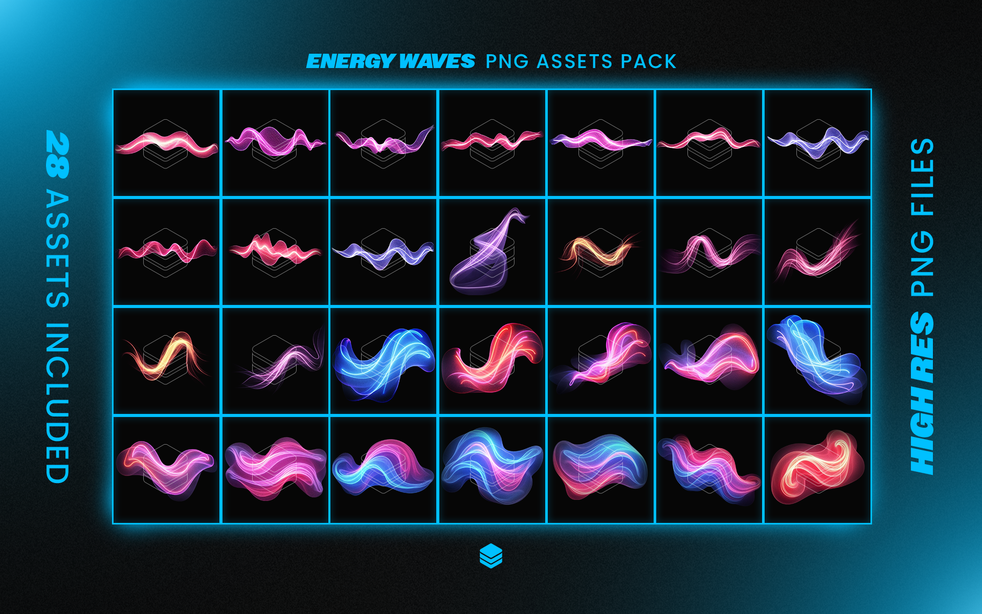 Energy Waves Assets Pack - 28 PNG Assets For Use in Designs