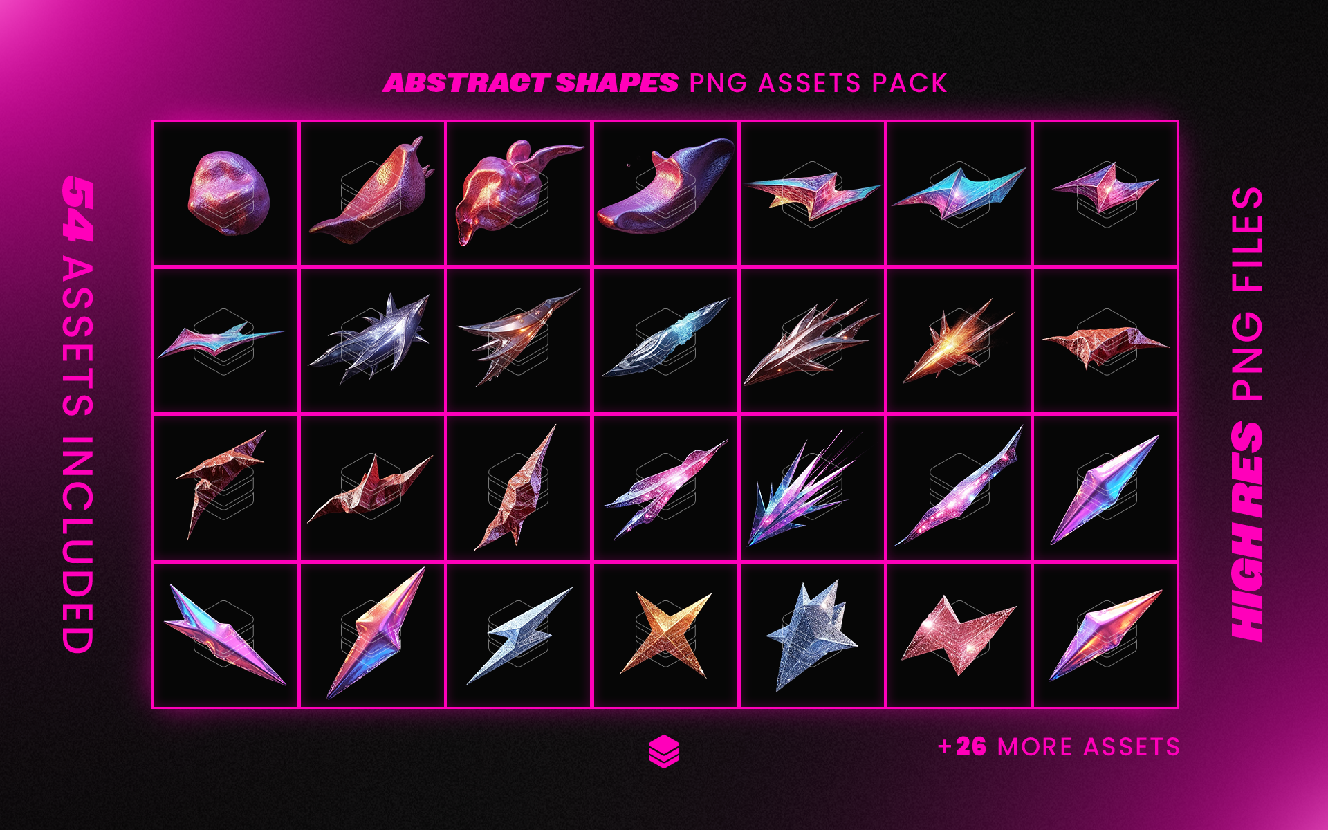 Abstract Shapes Assets Pack - 54 PNG Assets For Use in Designs