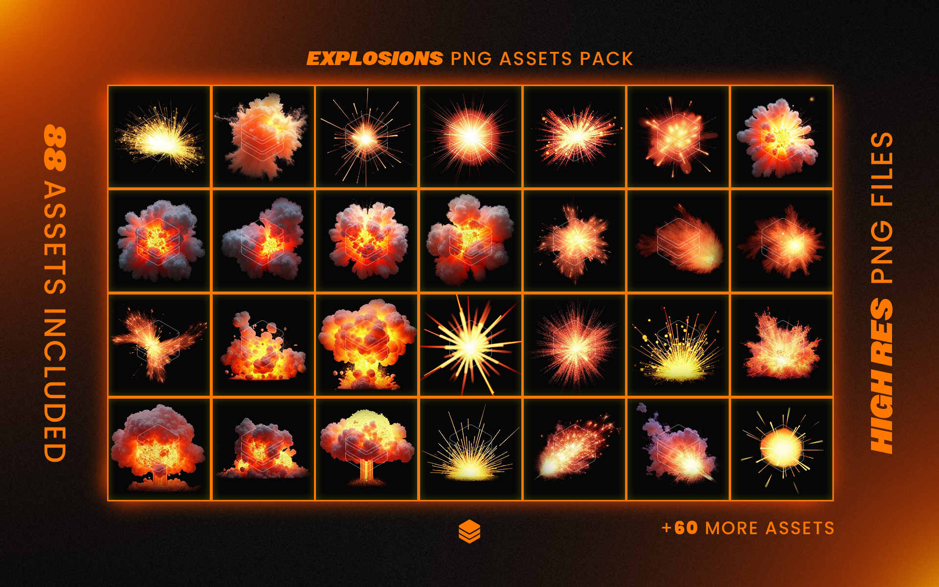 Explosions Assets Pack - 88 PNG Assets For Use in Designs
