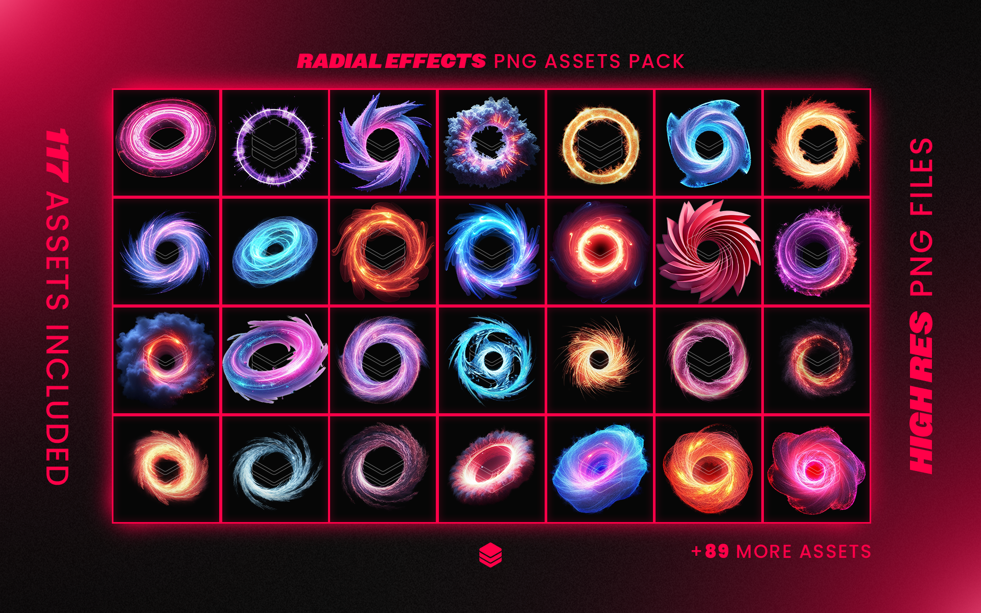 Radial Effects Assets Pack - 117 PNG Assets For Use in Designs