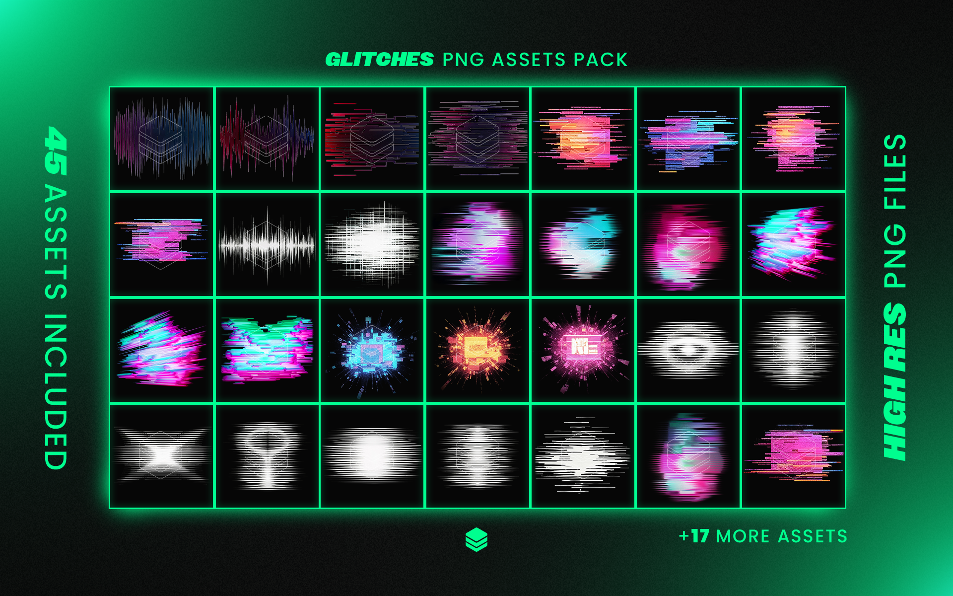Glitches Assets Pack - 45 PNG Assets For Use in Designs