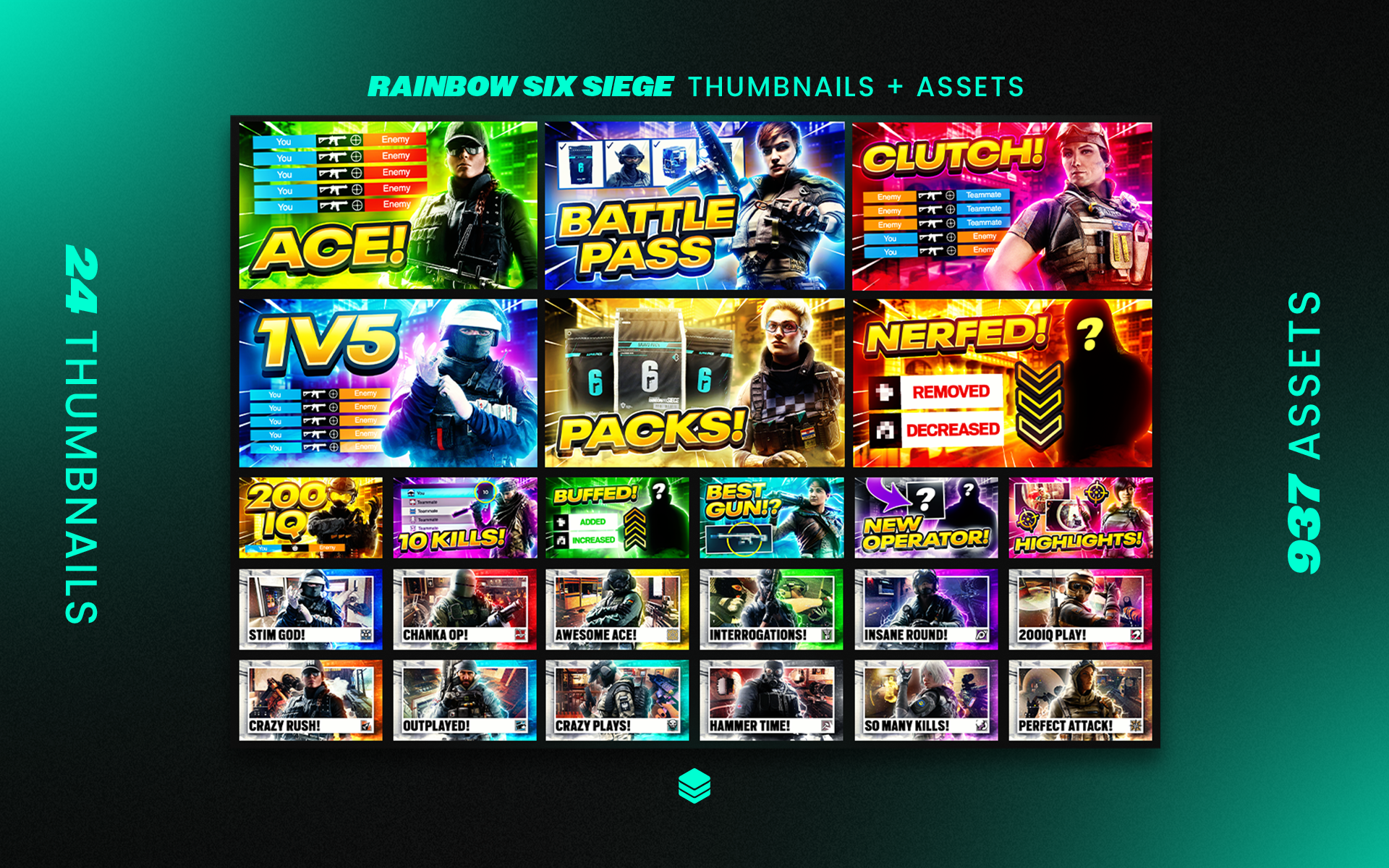 Rainbow Six Siege Fully Editable YouTube Thumbnails and Assets Ultimate GFX Pack