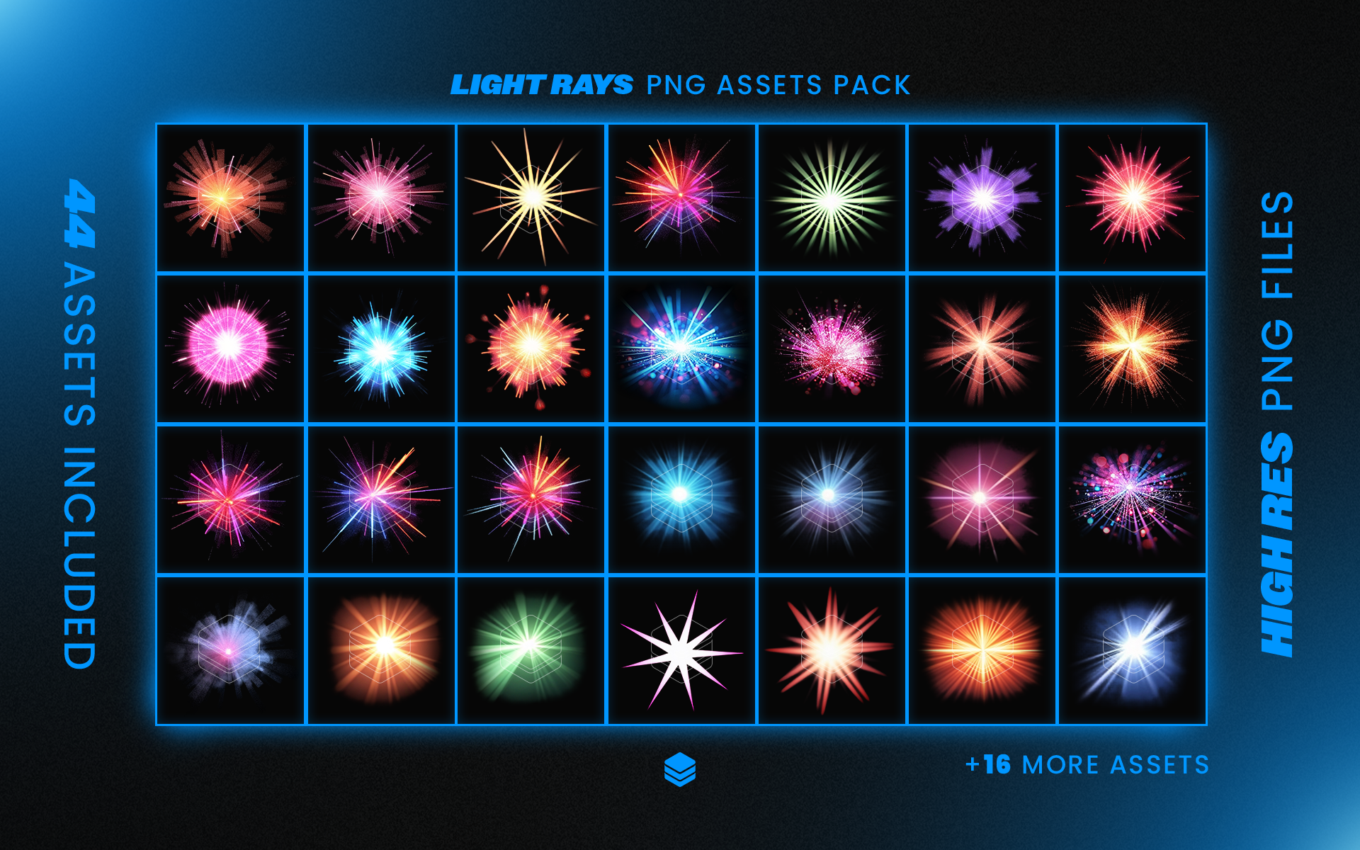 Light Rays Assets Pack - 44 PNG Assets For Use in Designs