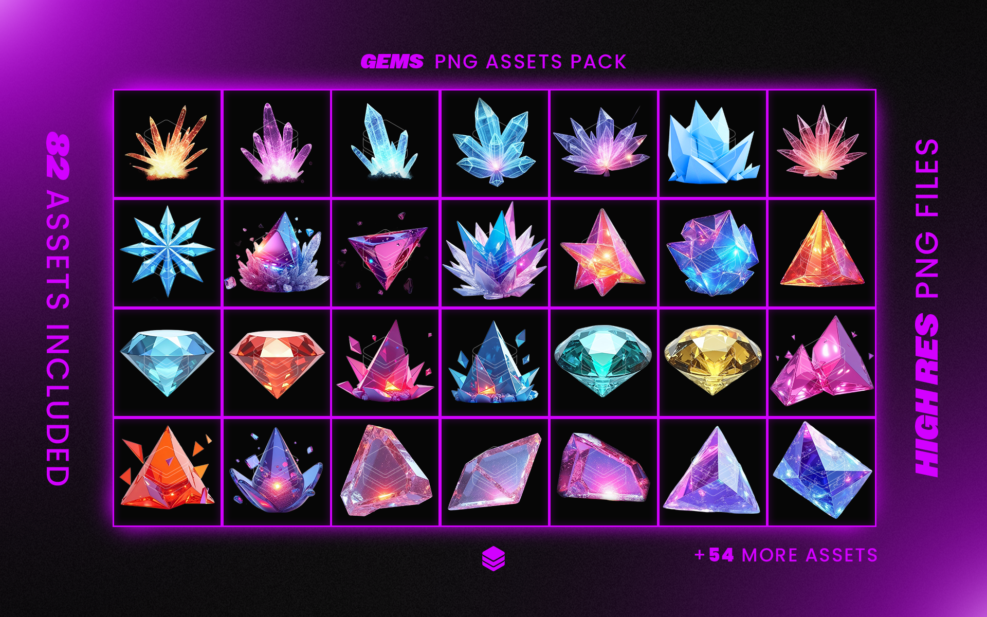 Gems Assets Pack - 82 PNG Assets For Use in Designs