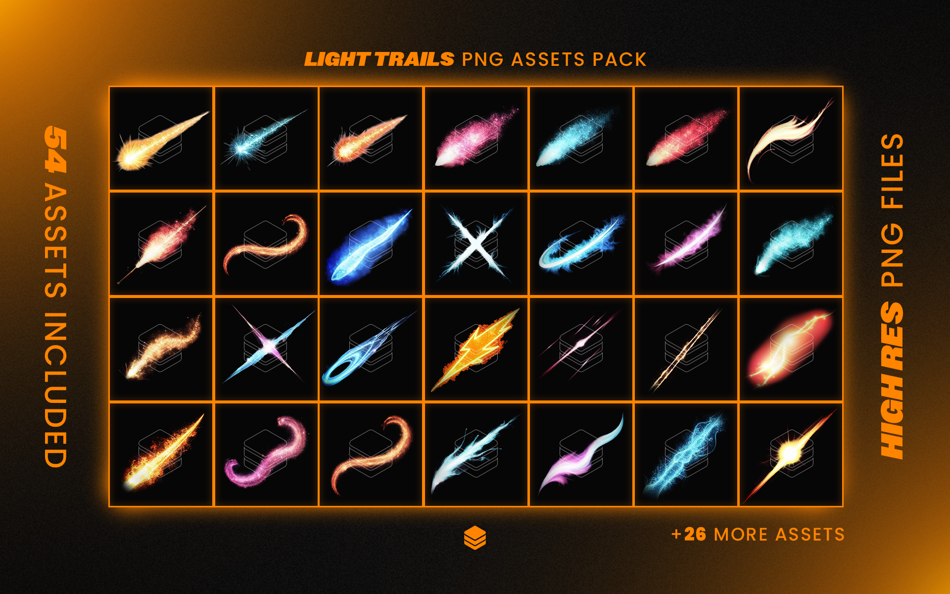 Light Trails Assets Pack - 54 PNG Assets For Use in Designs