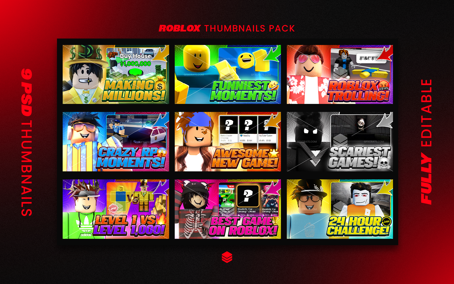 Roblox Fully Editable YouTube Thumbnail Pack