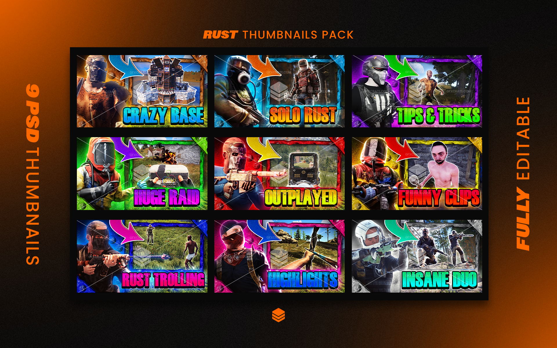 Rust Fully Editable YouTube Thumbnail Pack