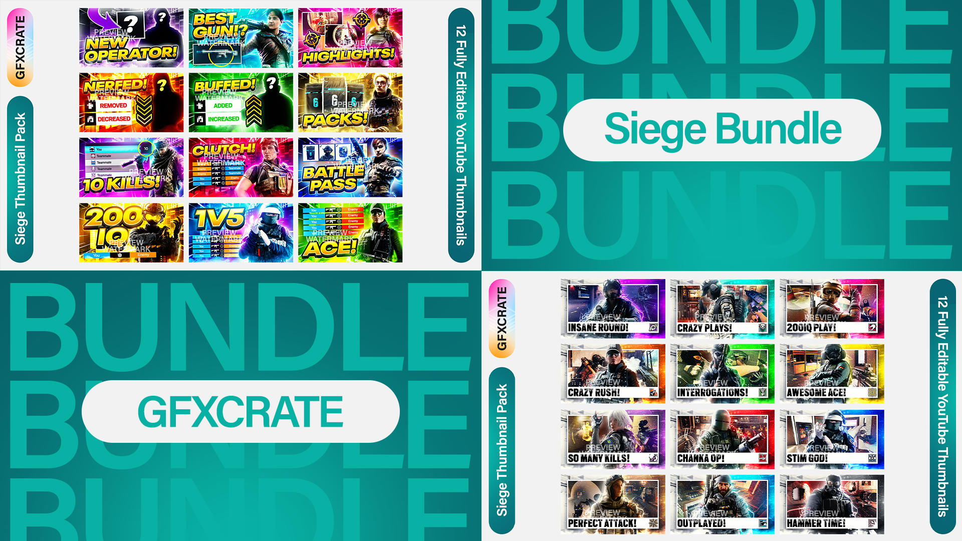 Rainbow Six Siege Fully Editable YouTube Thumbnail Pack Bundle V1+V2