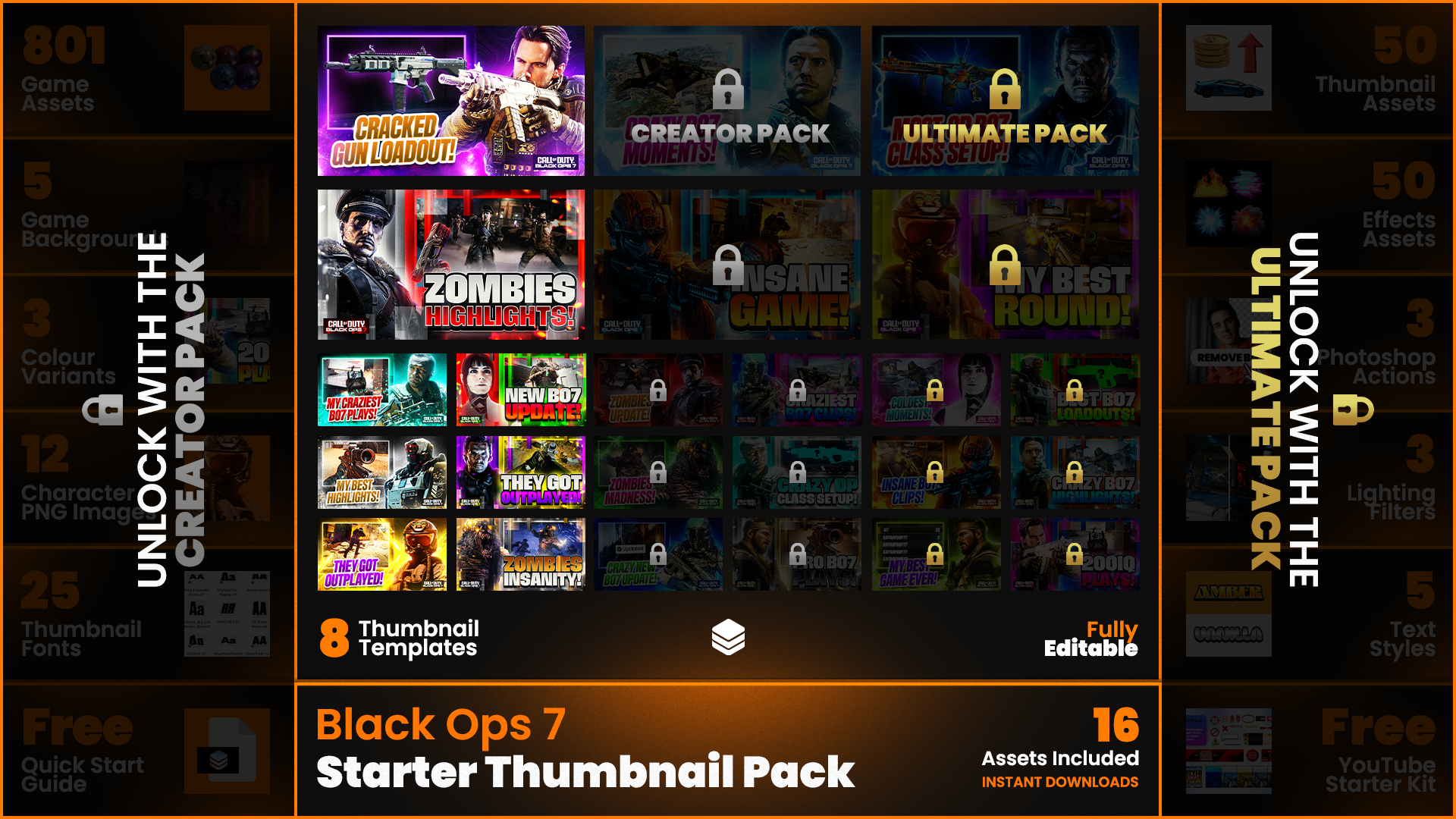 Call of Duty: Black Ops 7 (BO7) Fully Editable YouTube Thumbnails and Assets Ultimate GFX Pack