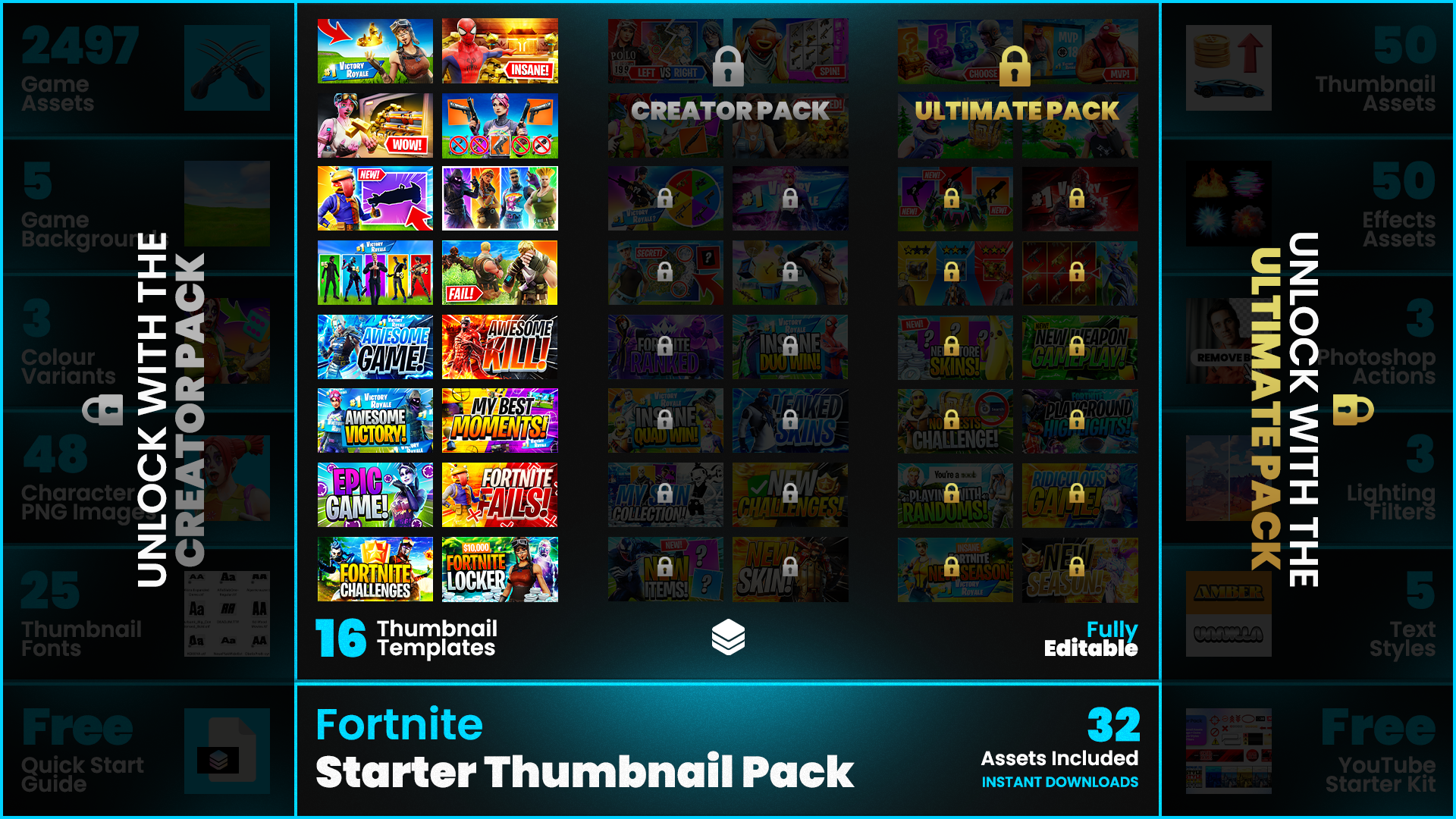 Fortnite Fully Editable YouTube Thumbnails and Assets Ultimate GFX Pack