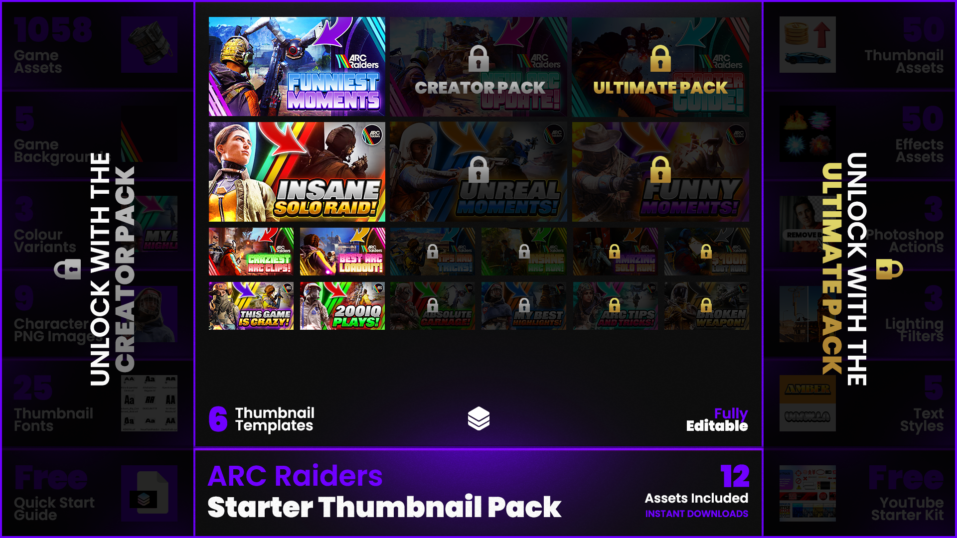 ARC Raiders Fully Editable YouTube Thumbnails and Assets Ultimate GFX Pack