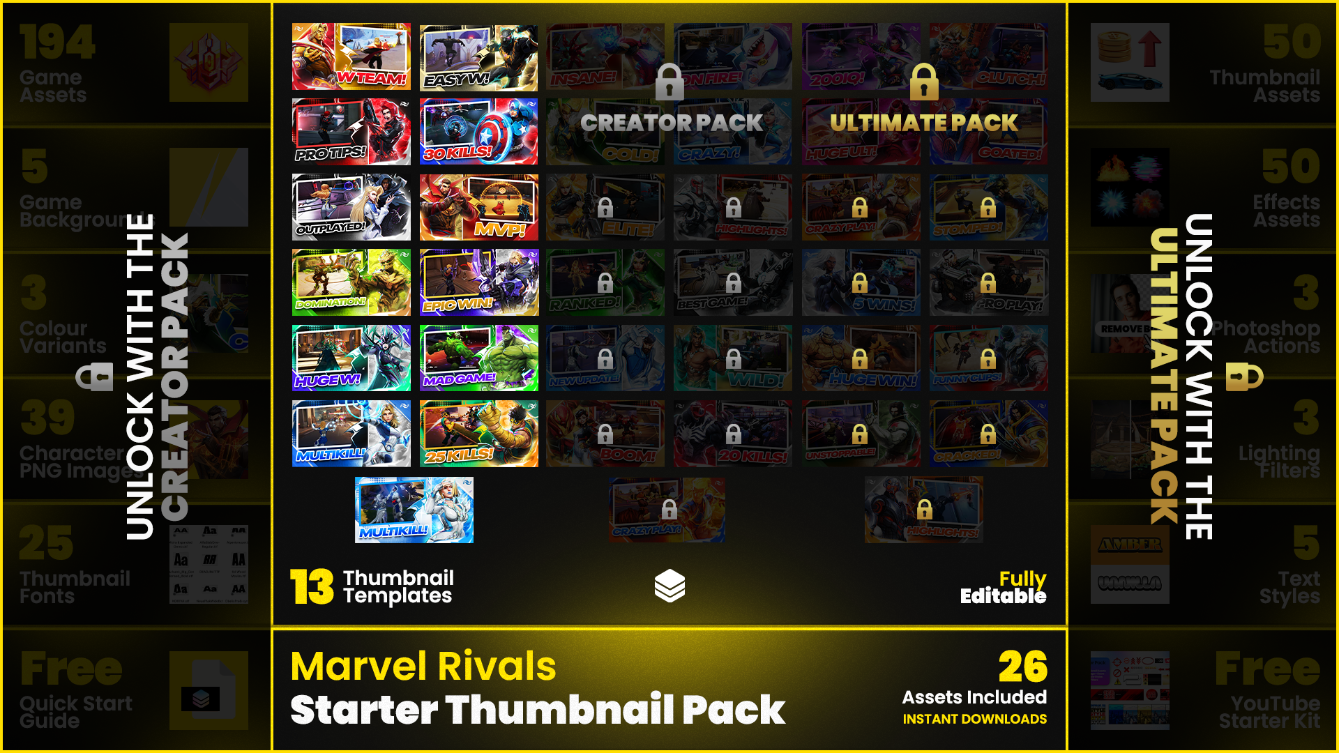 Marvel Rivals Fully Editable YouTube Thumbnails and Assets Ultimate GFX Pack