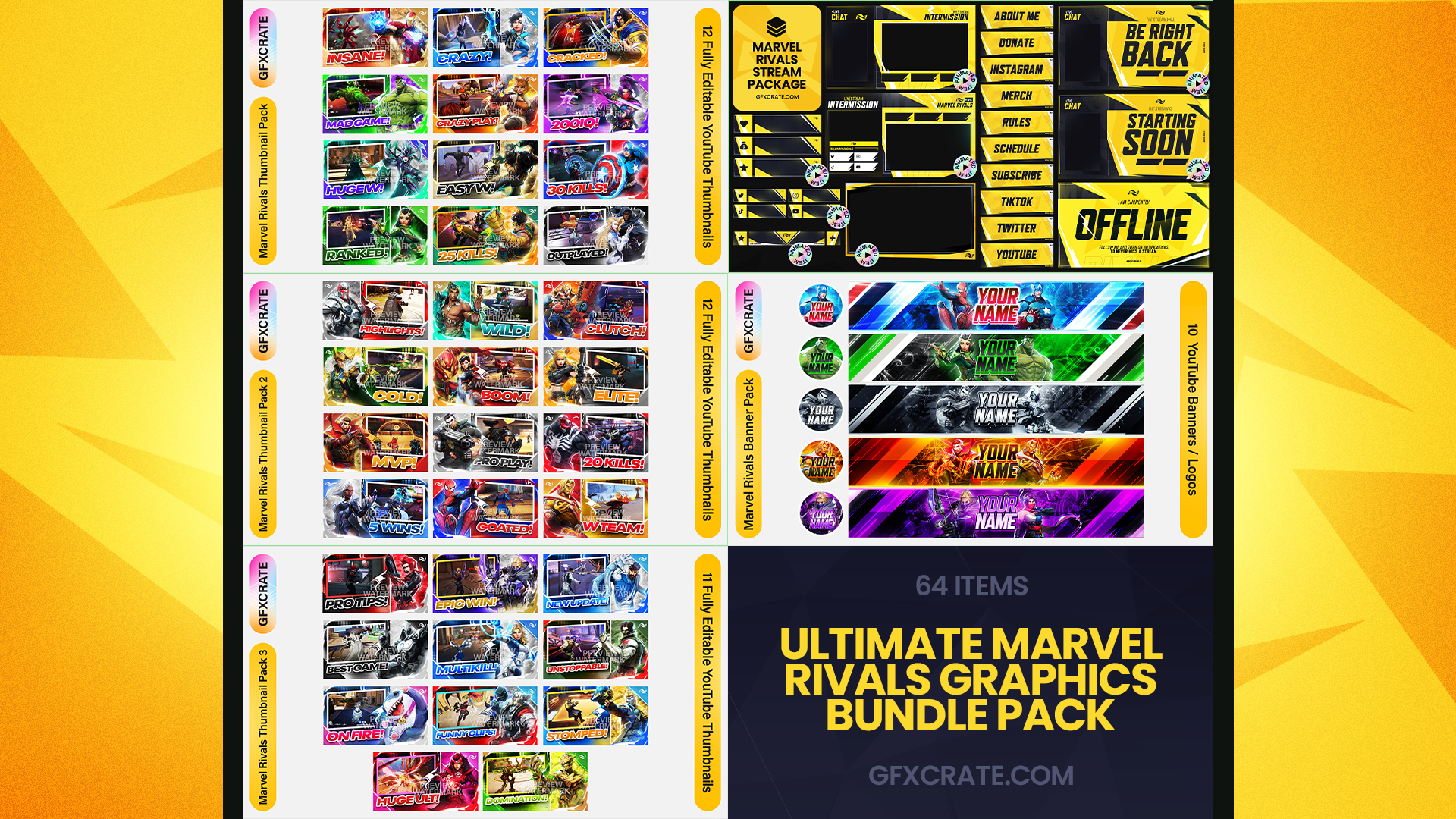 Marvel Rivals Ultimate YouTube Graphics Bundle (64 Stream, Thumbnail, Banner + Logo files!)