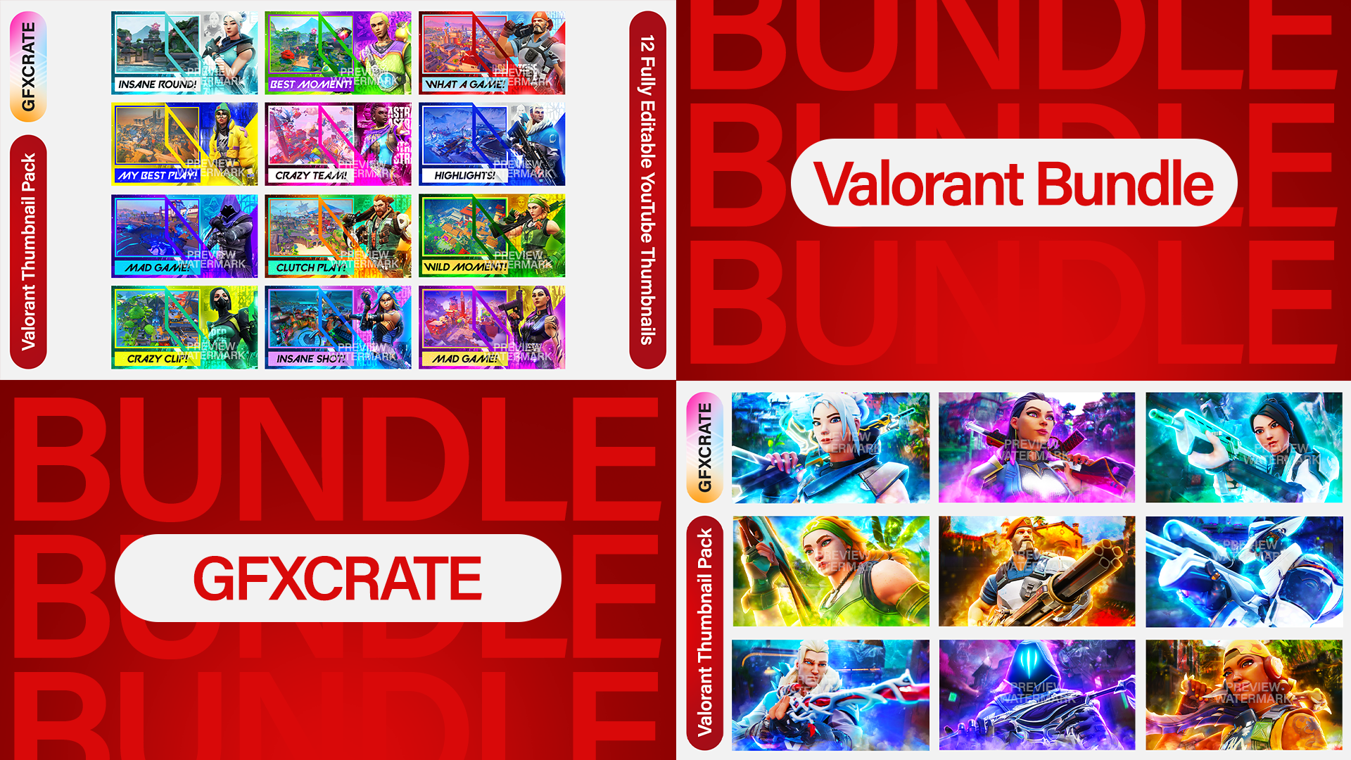 Valorant Fully Editable YouTube Thumbnail Pack Bundle V1+V2