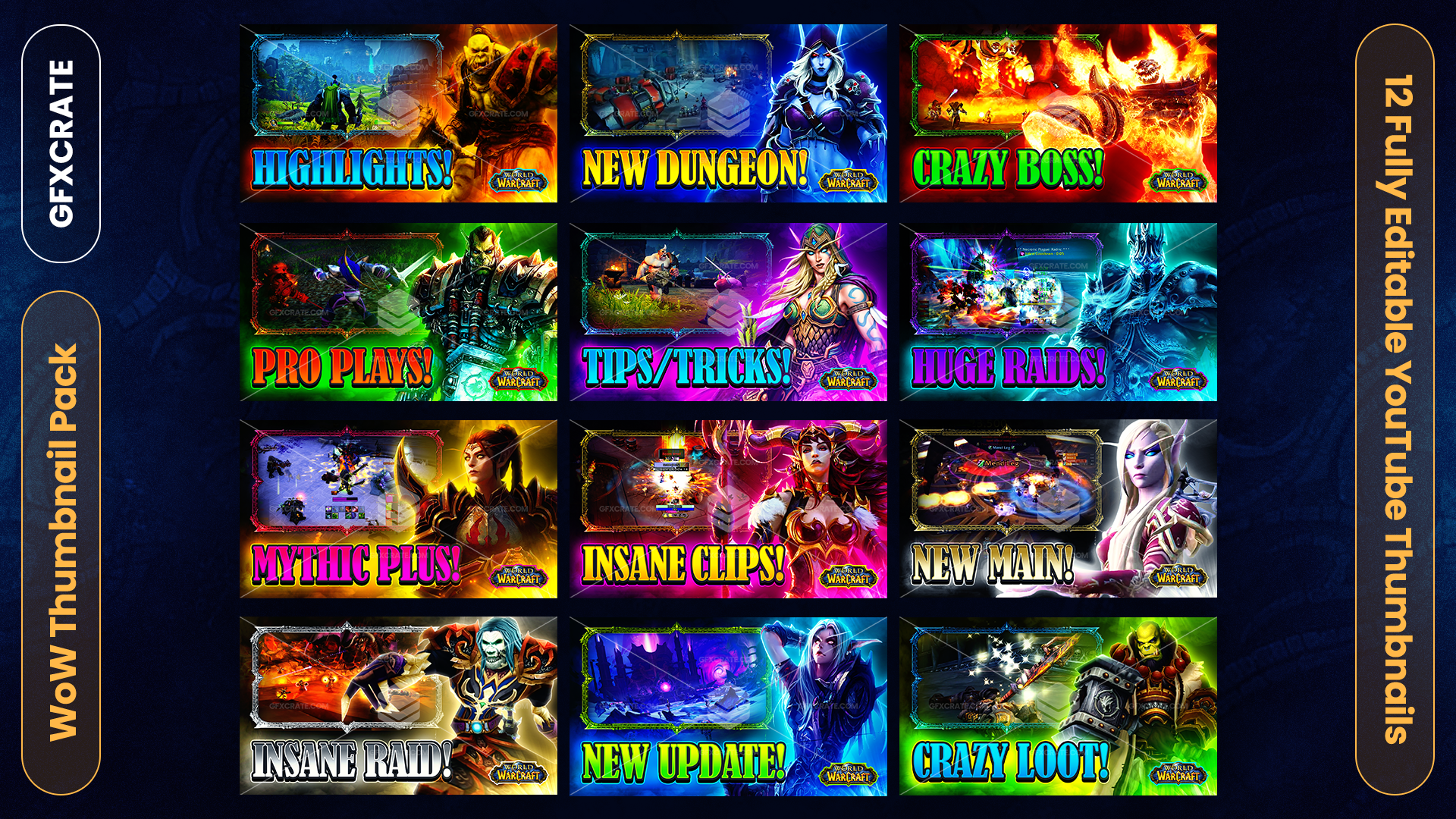 World of Warcraft Fully Editable YouTube Thumbnail Pack (WoW)
